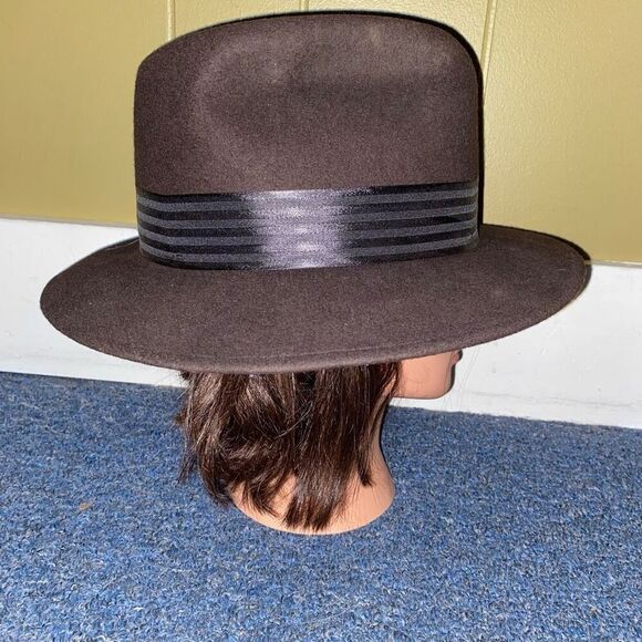 Dobb Main Street men M 100% wool Felt Fedora w/satin accent ribbon brown - Picture 3 of 8